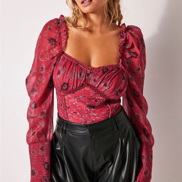 🆕 FREE PEOPLE Brunch Date Corset Bodysuit - Romantic Red - NWT - Picture 10 of 11
